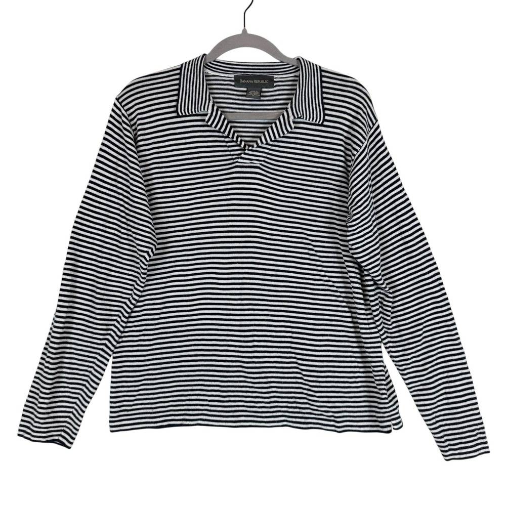 Banana Republic Sweater Womens M Blue Stripe Collared Long Sleeve Knit Pullover